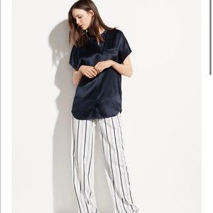 VINCE Satin Silk Popover Blouse